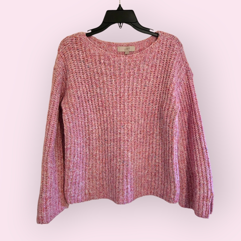 LOFT Marled Pink Crew Neck Sweater (Size Small)